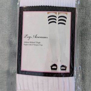 New in package Athletic ribbed thigh high socks with 3 stripes